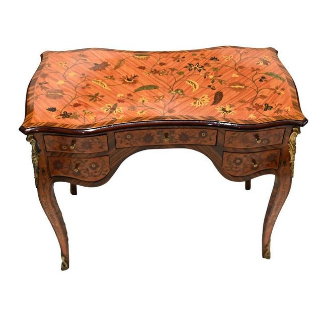 French Writing Desk in Marquetry Inlay For Sale - Image 4 of 14