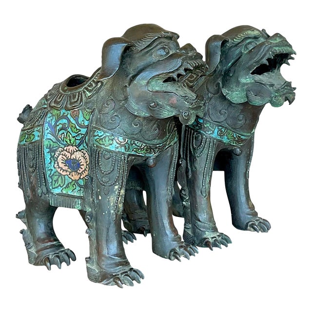 Vintage Asian Patinated Foo Dogs - a Pair For Sale