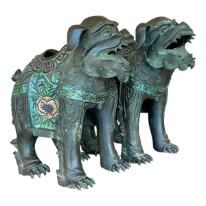 Vintage Asian Patinated Foo Dogs - a Pair