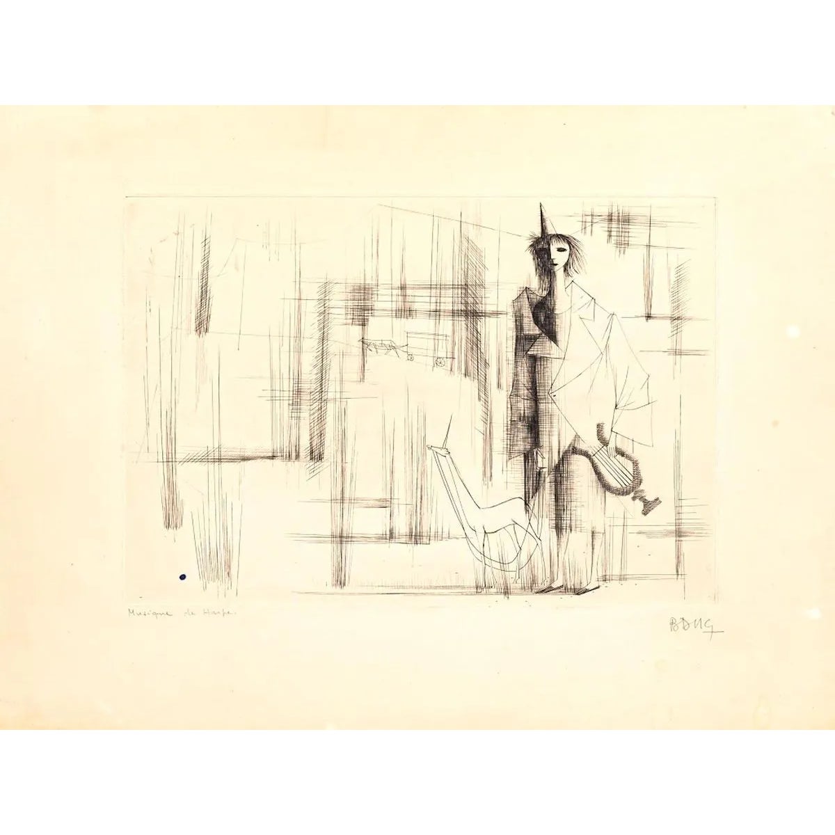 Musique de Harpe - Original Etching by C. Bang - Early 20th Century ...
