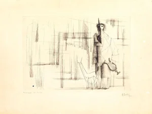 Musique de Harpe - Original Etching by C. Bang - Early 20th Century Early 20th Century