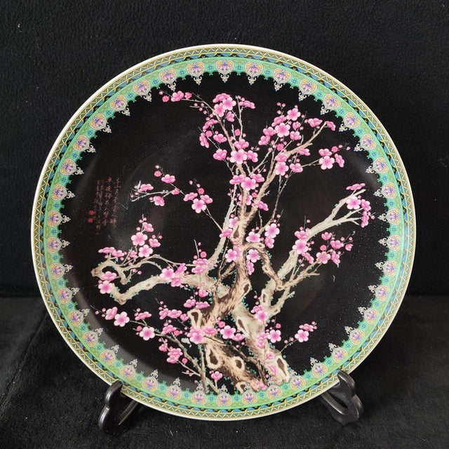 Early 20th Century Chinese Ceramic Plate,Qianlong Marked Famille Rose Porcelain Plate Hand Painted Plum Blossoms Pattern For Sale - Image 5 of 9