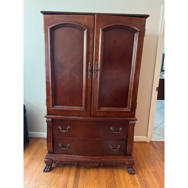 Traditional Traditional Cherry Finish Armoire Tv Cabinet With Claw Feet, 67 In For Sale - Image 3 of 4
