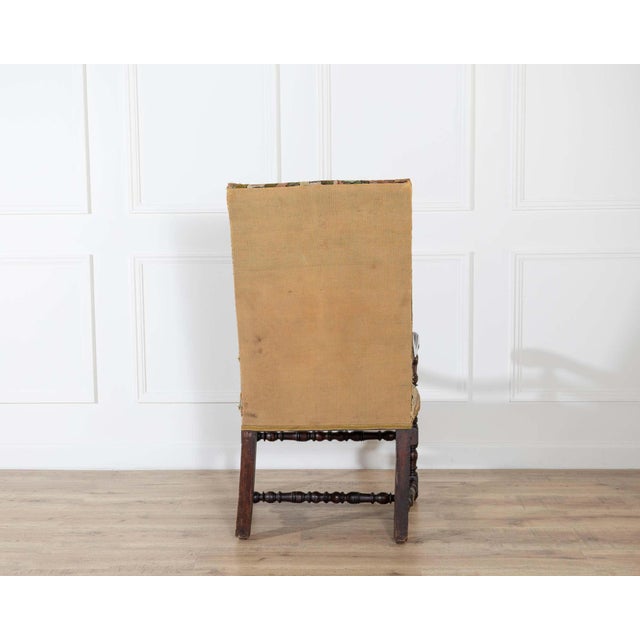 17th-Century French Baroque Walnut Spool Armchair with Petit Point Tapestry For Sale - Image 10 of 15