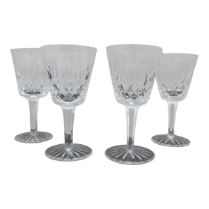 Mid 20th Century Waterford Cut Crystal Lismore Claret Wine Glass Stemware Set of 4