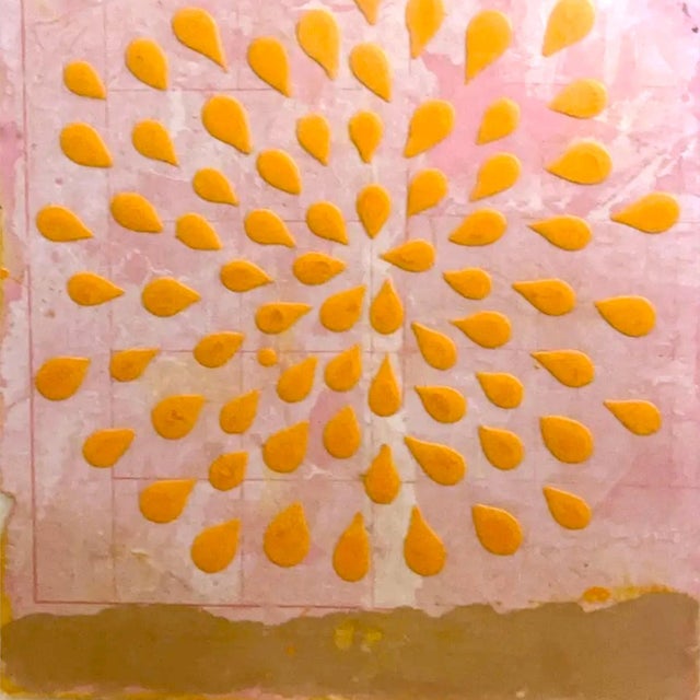 60's Abstract Safron Op Art Acrylic on Bruised Pink Watercolor Paper Chrome Framed Glass For Sale - Image 9 of 14