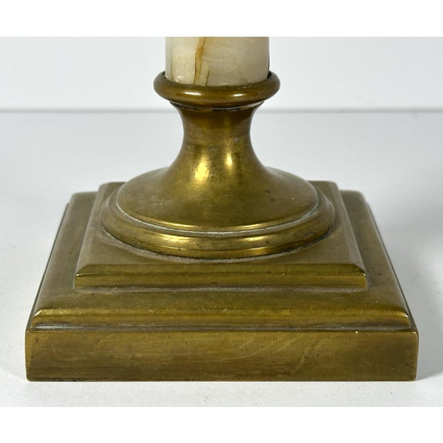 Metal Victorian Oil Lamp: Onyx & Brass Base with Iridescent Art Glass, c. 1870 For Sale - Image 7 of 10