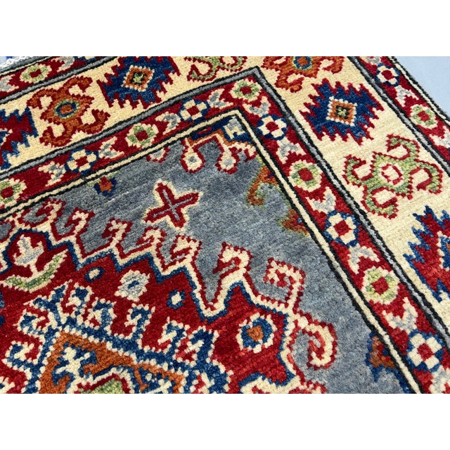 Gray, Cream and Red Kazak Wool Runner Rug, 2'9" X 6'4" For Sale - Image 12 of 15