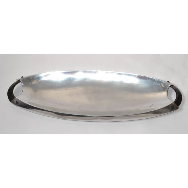1980s Dansk Oval Aluminum Holloware Brass Bronze Finish Serving Platter For Sale - Image 12 of 13