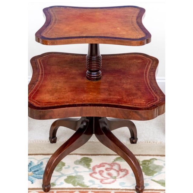 Traditional Regency Style Two-Tier Gilt Tooled Leather Top Table, Ca. 1940s For Sale - Image 3 of 6