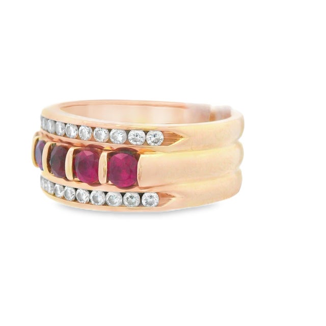 1980s 14k Yellow Gold Ruby & Diamond Band Ring, Size 6.75 For Sale In Lexington, KY - Image 6 of 12