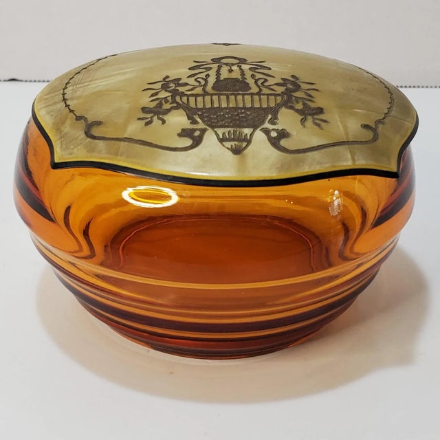 1940s Amber Glass Powder Jar With Celluloid Lid For Sale - Image 9 of 11