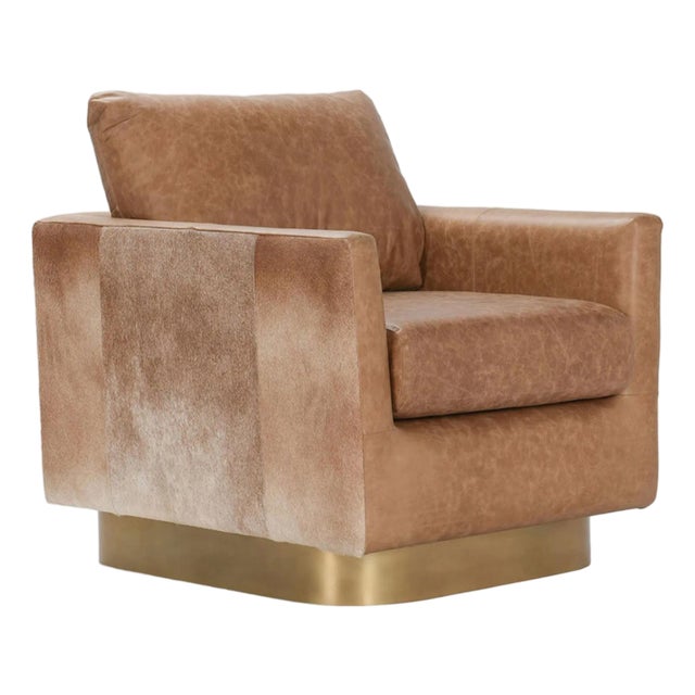 Caramel Leather & Hide Accent Chair For Sale