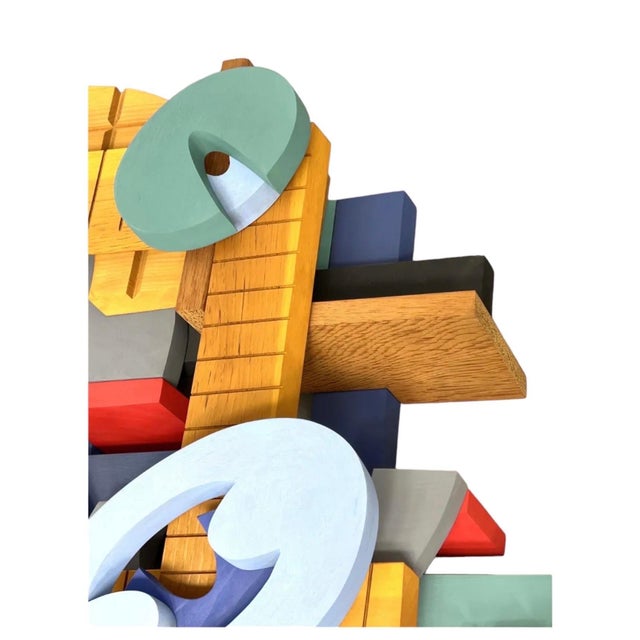 John Okulick, Large Abstract Wood Sculpture Colorful Wooden Painting John Okulick Wall Hanging For Sale - Image 13 of 18