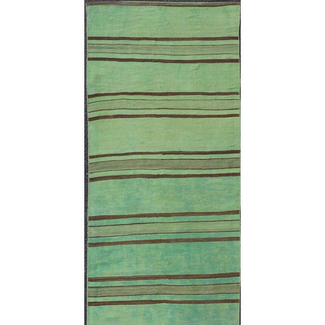 Textile Vintage Turkish Stripe Kilim Runner With Green and Brown Colors 2'8 X 12'1 For Sale - Image 7 of 10