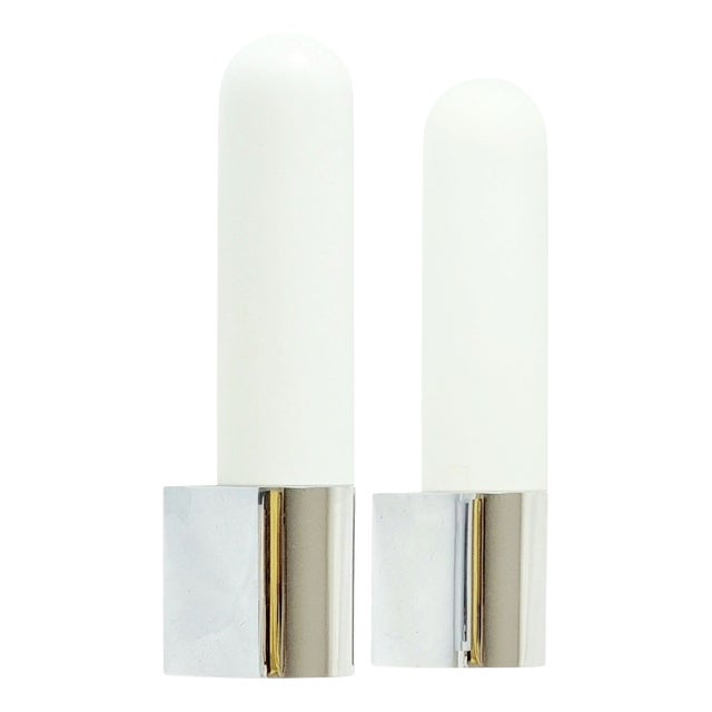 Mid-Century Opaline Glass & Chrome Wall Lights from Limburg, Germany, 1970s, Set of 2 For Sale
