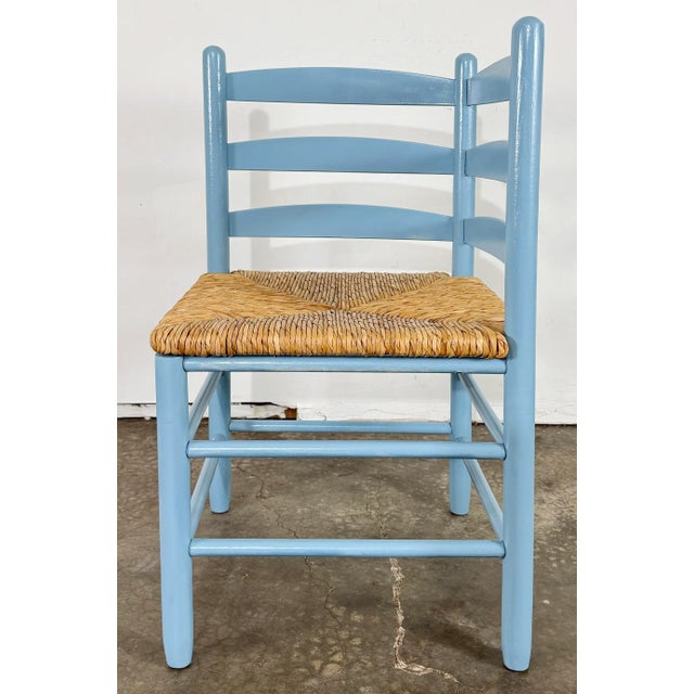 Vintage Blue French Country Style Ladderback Rush Seat Corner Chair For Sale In Kansas City - Image 6 of 8
