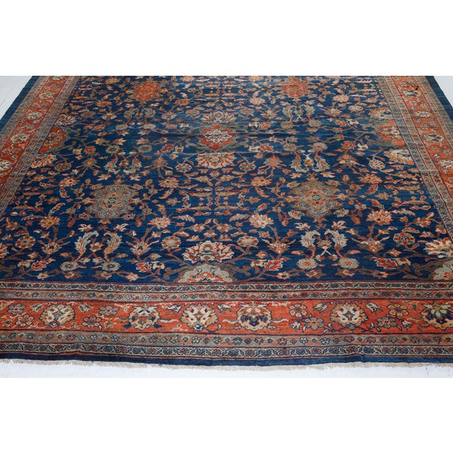 Authentic 19th Century Persian Sultanabad Blue, Red Hand Knotted Wool Rug For Sale - Image 9 of 9