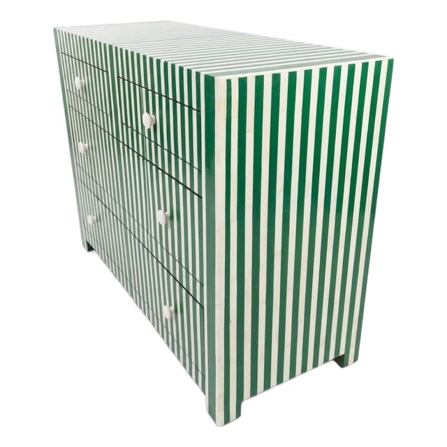Exquisite Moroccan Resin Inlay Striped Chest of Drawers For Sale