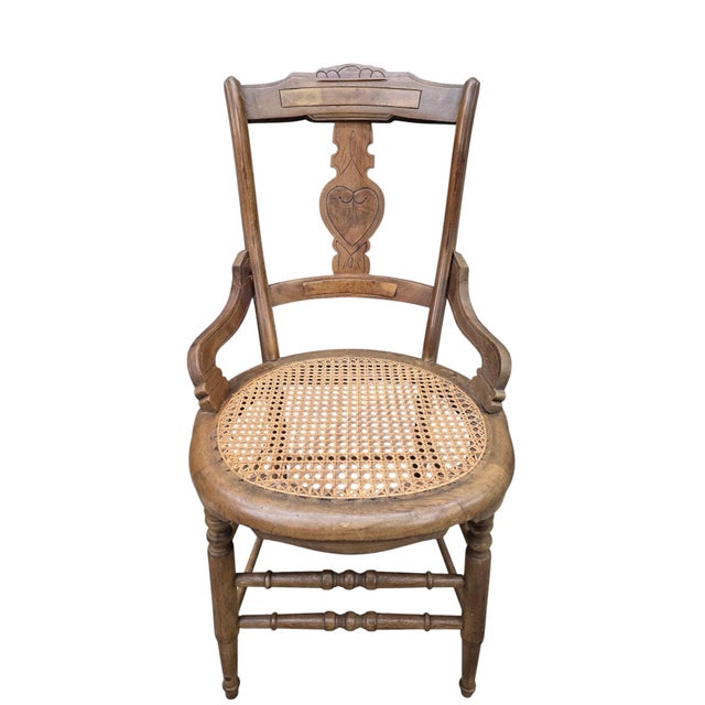 Antique French Provincial Oak Dining Armchairs With Cane Seats - Set of 5 For Sale - Image 11 of 11