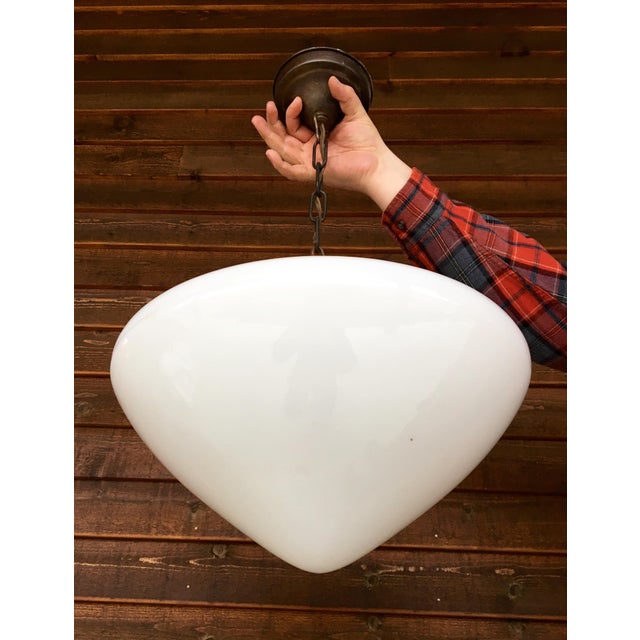 Art Deco Milk Glass Pendant Light art deco milk glass brass pendant light for sale image 5