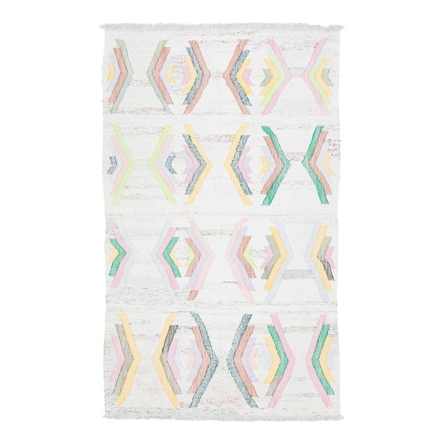 Kilim Flatweave Beige Wool Rug With Modern Geometric Pattern For Sale