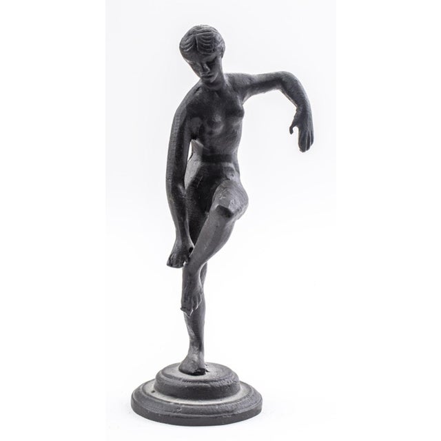 Grand Tour Style Standing Nude Woman Cast Iron Sculpture, mounted on a stepped circular base, unsigned. 7" H x 2.5"...