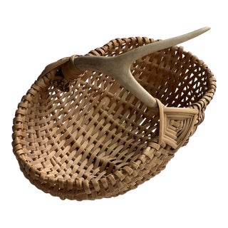 Handmade Basket With Antler Handle For Sale