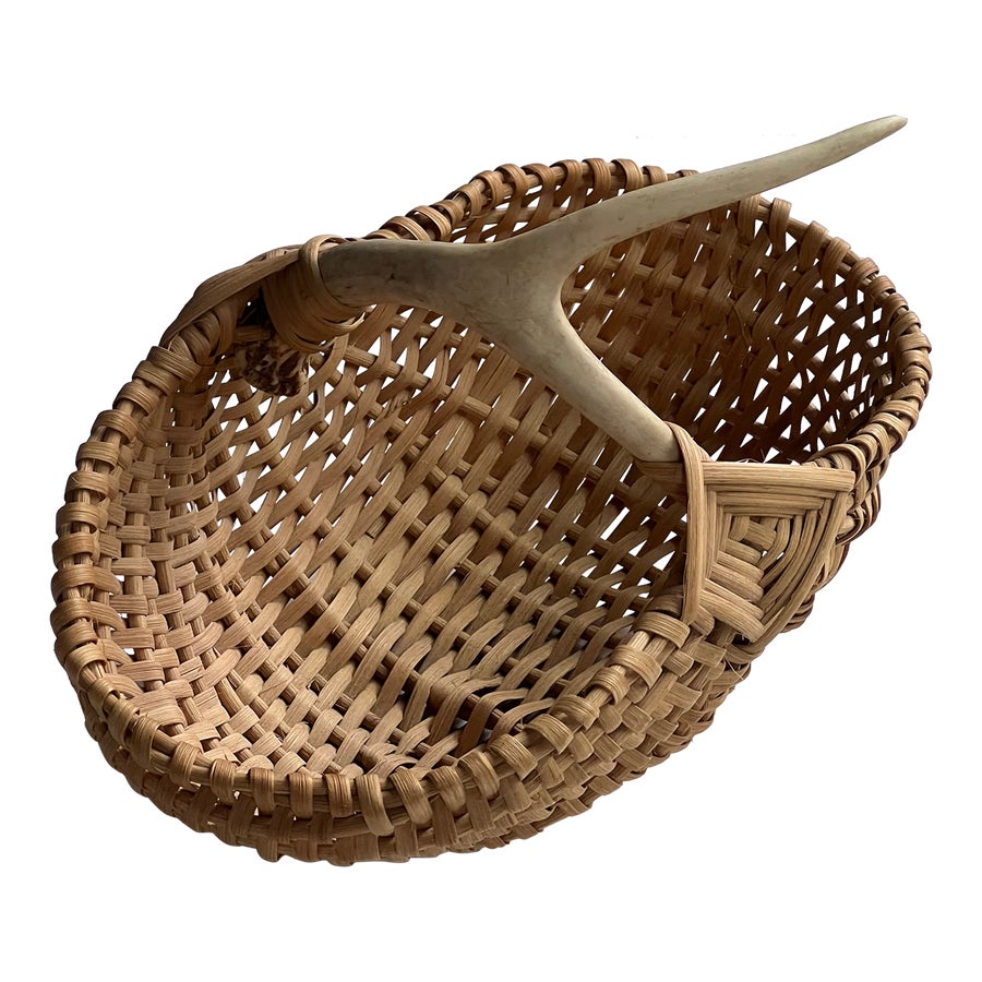 Handmade Basket With Antler Handle | Chairish