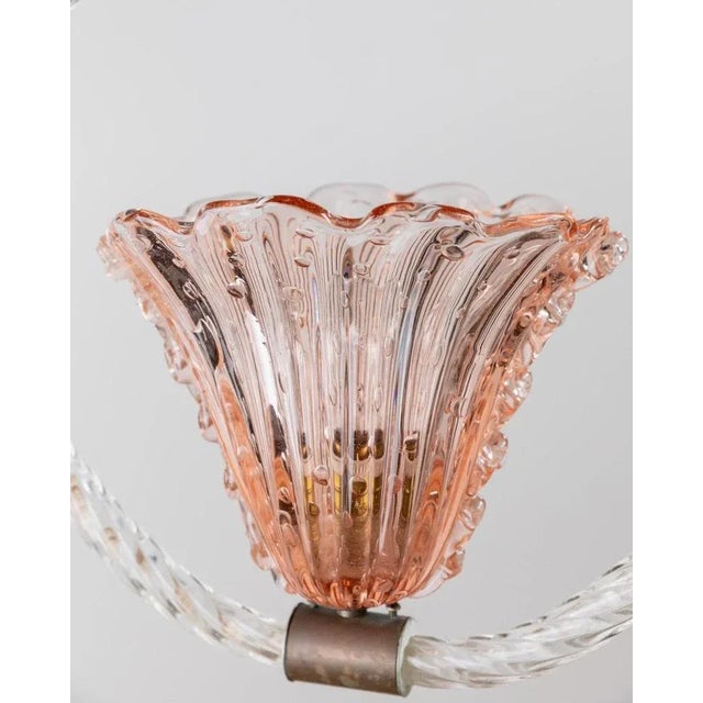 Large Art Deco Flower-Shaped Pink Murano Glass Pendant from Barovier and Toso, Italy, 1940s For Sale - Image 4 of 11