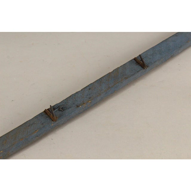 1800's Primitive Game Kitchen Rack Pine Wood With Hand Hammered Hooks Blue Paint For Sale - Image 4 of 13