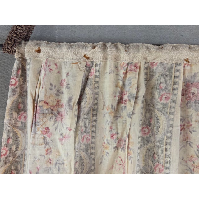 Antique 1920s French Cotton Curtain Panel, Pink and Brown Stripe With Florals For Sale - Image 11 of 15