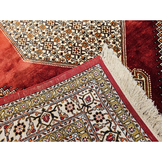 Vintage Persian Qum Area Rug, Hand-Knotted Silk, Herati Medallion Pattern, Ivory & Red, 4x6 For Sale - Image 15 of 16