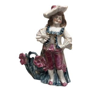 Vintage Hand-Painted Porcelain Dandy Figurine – Colonial Style Young Man Spill Vase / Match Holder