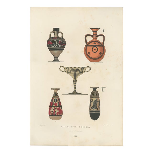 Albert Genick, Greek Bottles & Drinking Cup Color Lithograph, 1883, Lithograph For Sale