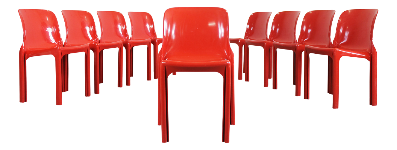 Red Selene Chairs by Vico Magistretti for Heller, 2002s, Set of 9