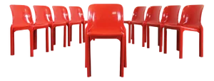 Red Selene Chairs by Vico Magistretti for Heller, 2002s, Set of 9