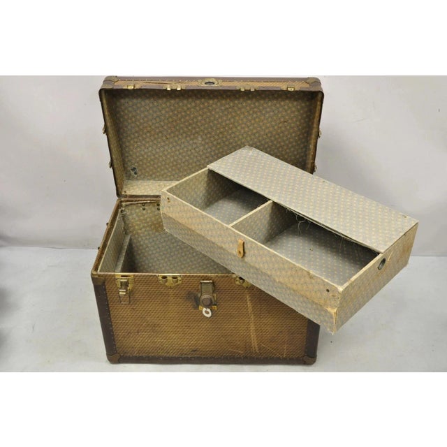 Antique Belber Traveling Goods Brown Monogram Print Hard Case Steamer Trunk For Sale In Philadelphia - Image 6 of 12