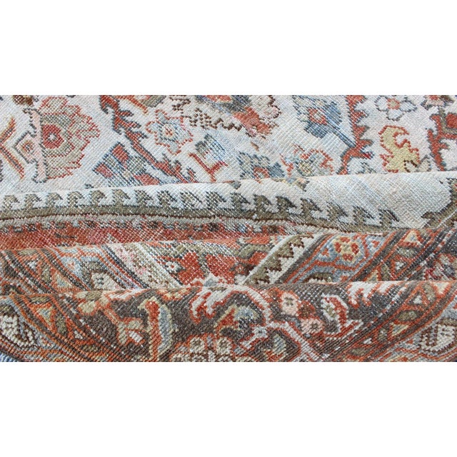 Antique Sultanabad-Mahal Rug in Ivory, Terracotta, Light Blue, Charcoal For Sale - Image 11 of 12