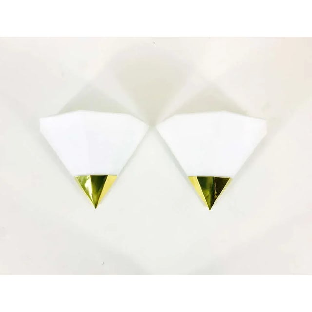 Midcentury Brass and Opaline Glass Wall Lamps by Limburg, Germany, 1970s, Set For Sale - Image 11 of 13