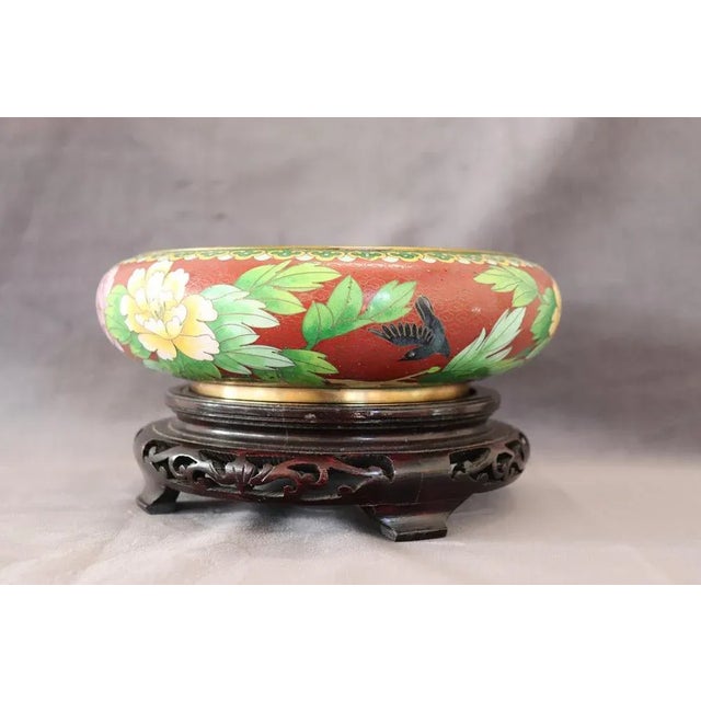 Cloisonne Bowl on Wooden Stand, 1980s, Set of 2 For Sale - Image 9 of 12