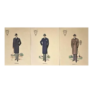 1920s Set of 3-French Men's Tailoring Overcoat Fashion Lithographs