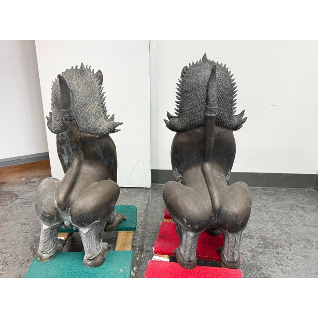 Vintage Singha Guardian Lion Sculptures, Set of Two For Sale In San Francisco - Image 6 of 12