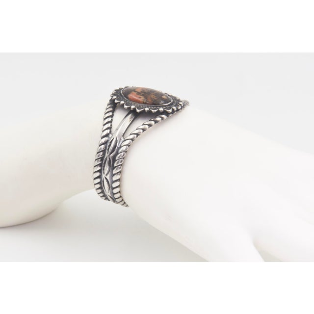 Silver Mid 20th Century Southwestern Native American Style Sterling Silver Agate Cuff Bracelet For Sale - Image 8 of 8