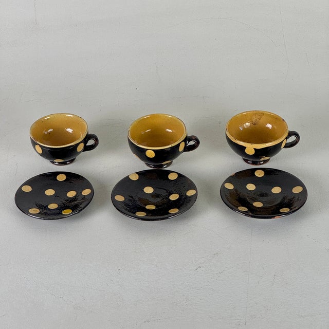 A rare to market set of 3 demitasse cups and saucers. A French 19th Century antique find in the unique and delightful...