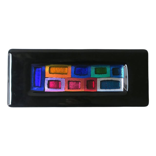 Art Glass Tray Catchall Geometric Design Signed For Sale