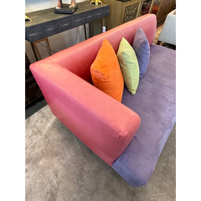 Lavender Lavender Micro-Suede + Rose Pink Leather Chaise Sofa For Sale - Image 8 of 12