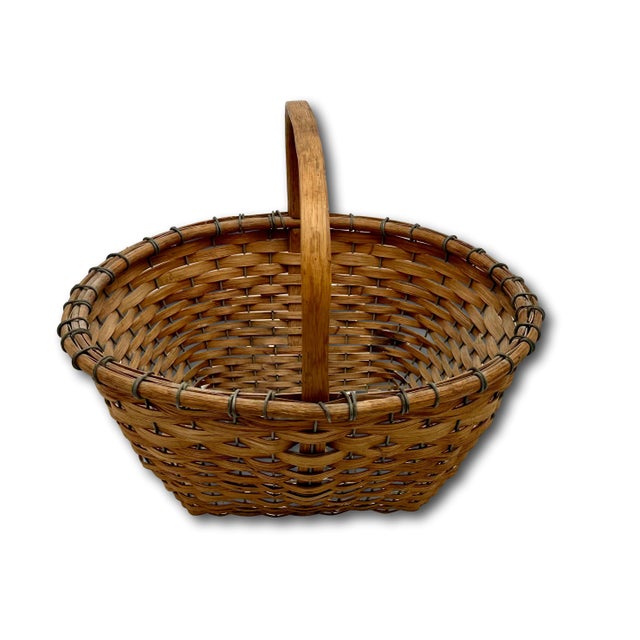 Large Authentic Vintage Steel Wire & Ash Wood Splint Massachusetts Famous Ipswich Clam Diggers Gathering Basket For Sale - Image 11 of 18