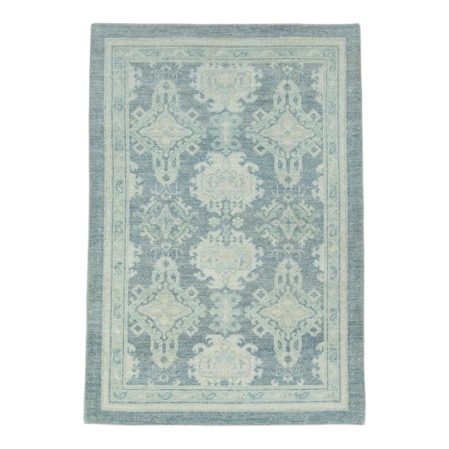 Gray & Green Turkish Oushak Rug 4'1" x 5'10" For Sale