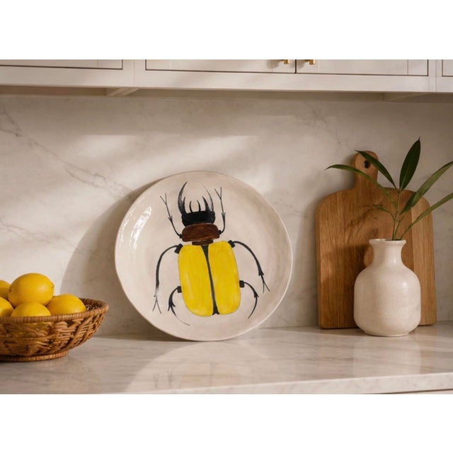 Vintage Hand-Painted Ceramic Hercules Beetle Decorative Plate For Sale In West Palm - Image 6 of 12